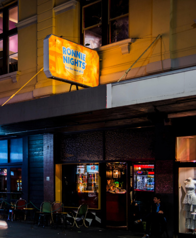 Ronnie Nights branding signage by Studio Papa Ronnie Nights