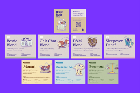 BrewBuds Club stationery design, including letterhead and business card.